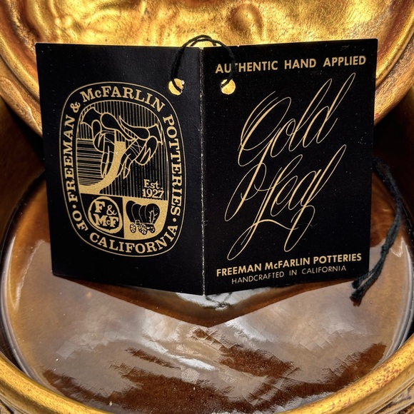 Rare Vtg Freeman & McFarlin Potteries Gold Round Covered Jewelry Trinket Box NEW - Picture 4 of 13